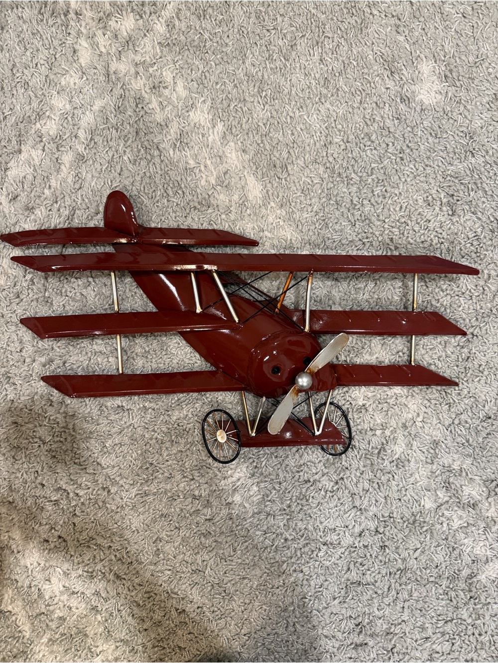 Decorative Metal Biplane Wall Art in Deep Red